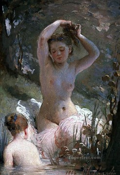 チャールズ・ジョシュア・チャップリン Painting - チャールズ・ジョシュア・チャップリンのヌード入浴中の二人の女の子